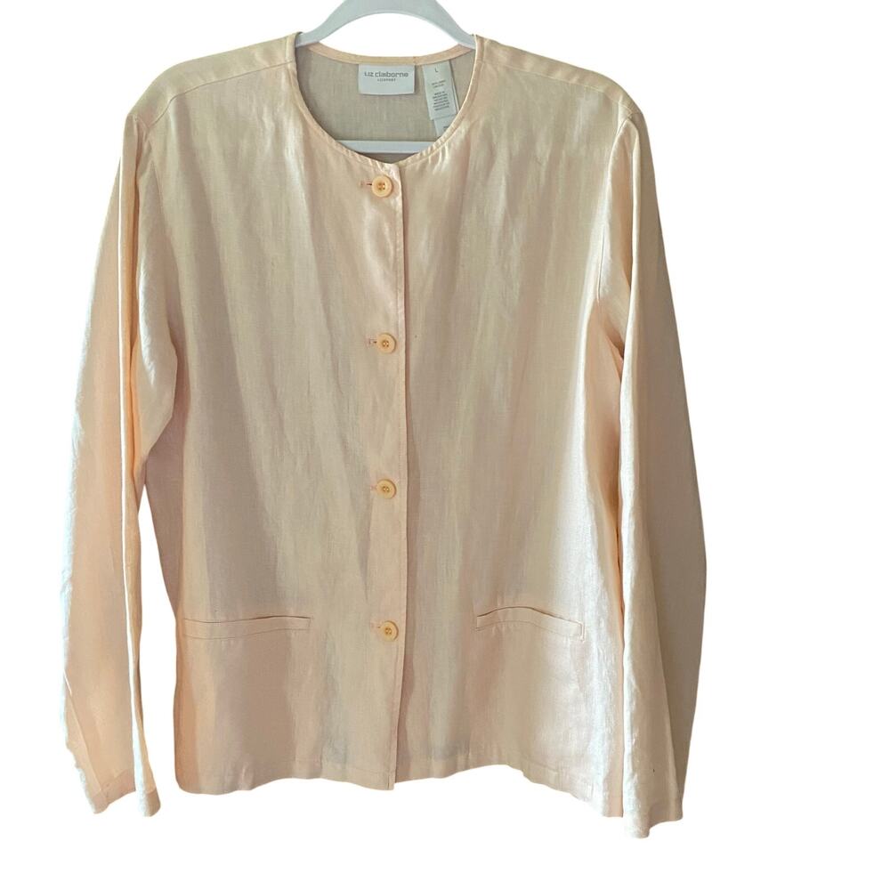 Liz Claiborne 100% Linen Peach Button Front Top Jacket Womens Large Lightweight